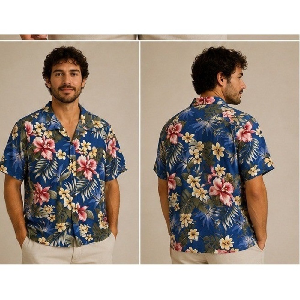 VINTAGE Ho Aloha Mens Tropical Floral Cotton Hawaiian Shirt XL Made Hawaii